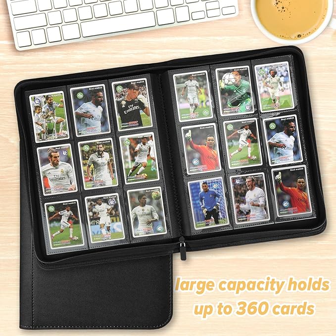Trading Card Binder 9 Pocket, GERMUN PU Cover Card Binder for 360 Cards, Premium Trading Card Holder Folders, Double Sided Pocket Card Album for MTG, TCG (Black)