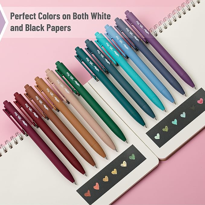 Mr. Pen- Retractable Gel Pens, 12 Pack, Dark Vintage Gel Pens Fine Point 0.7mm, Aesthetic Pens for Journaling Fine Tip Pens