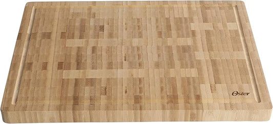 Oster Capeheart Rectangular End Grain Bamboo Cutting Board – 16.5" x 11.8" Wooden Durable Kitchen Chopping Carving Boards with Juice Grooves, Oil Finished