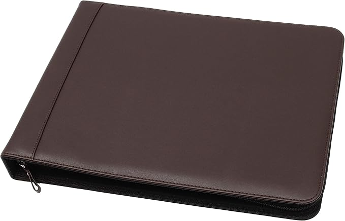 2Fold Zippered Business Checkbook Binder - 7 Ring Binder for Business Checks with Built-in Organizer and Card Case - PU Leather Portfolio for up to 600 3-Up Checks (Dark Brown)