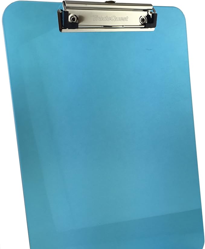 Trade Quest Plastic Clipboard Transparent Color Letter Size Low Profile Clip (Pack of 6) (Assorted)
