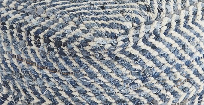 Signature Design by Ashley Chevron Handmade Woven Pouf 18 x 18, Blue and White