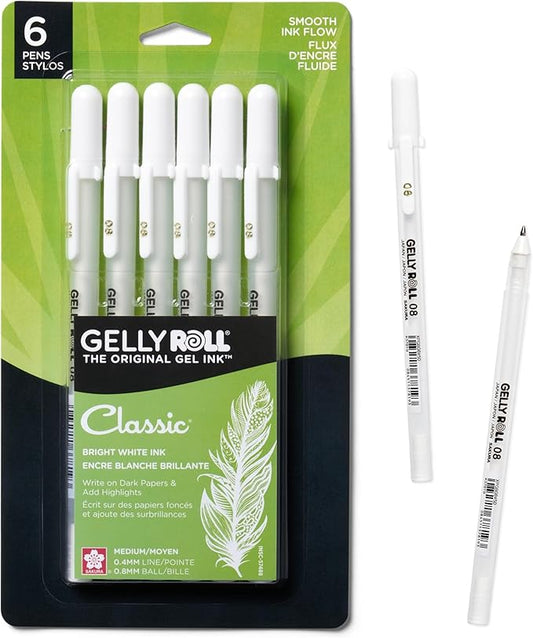 SAKURA 57488 Gelly Roll Classic 08 (Medium Pt.), 6PK Pen, White