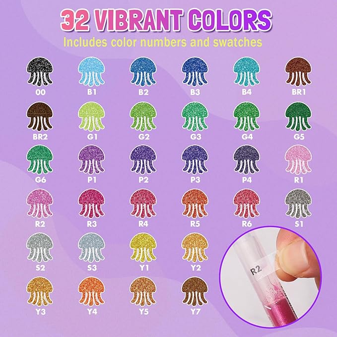 LET'S RESIN PAINT Jumbo Glitter Gel Pen Set,32 colors Metallic Shimmer Glitter Pens for Adult Coloring Books, Scrapbooking,Greeting Cards,DIY Crafts,Capped Sparkly Pens, Non-Toxic & Smooth