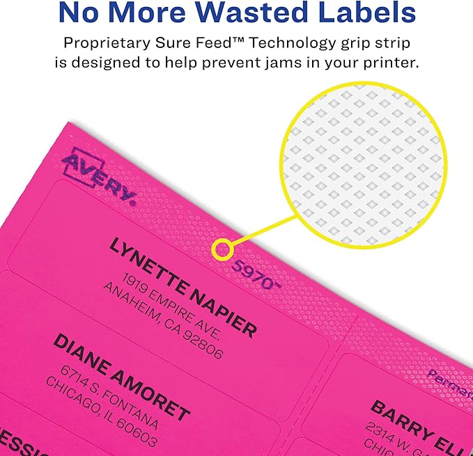 Avery Neon Address Labels with Sure Feed for Laser Printers, 2-1/4", Assorted Colors, 180 Burst Labels (5995) (Pack of 5)