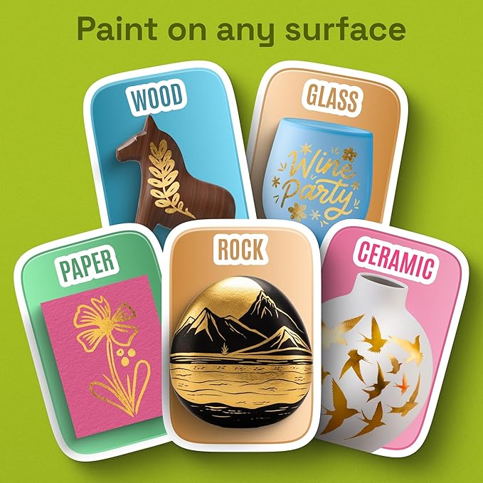 ARTISTRO 2 Gold Acrylic Paint Markers - Brush Tip Paint Pens with Automatic Ink Control System for Rock, Egg, Wood, Fabric, Glass - Perfect for Crafting, Art Projects, & More