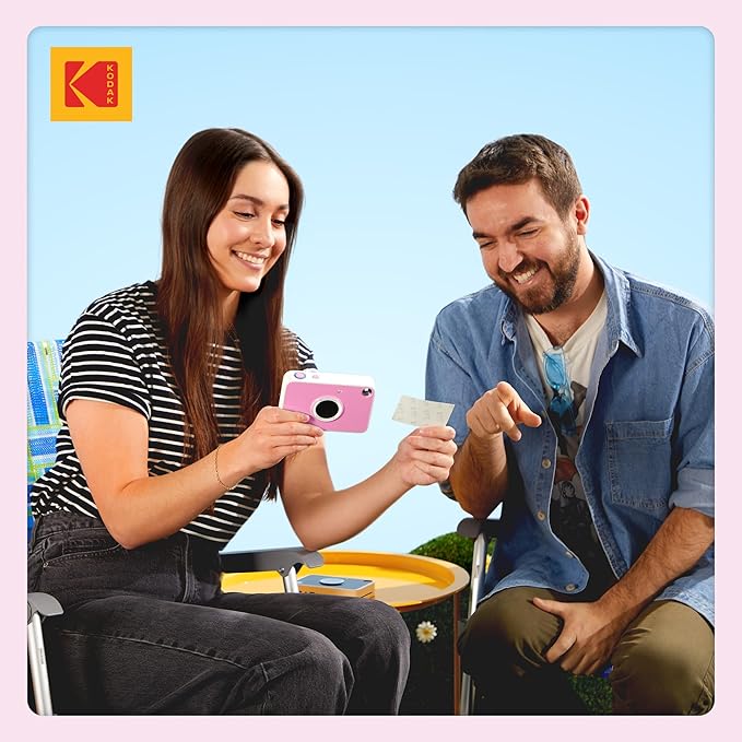 Kodak Printomatic+ Instant Print Digital Camera (Pink) 10MP Portable Camera with Interactive RGB LED Status Indicator, Prints Full-Color Photos on Zink 2x3” Sticky-Backed Photo Paper - Easy & Fun