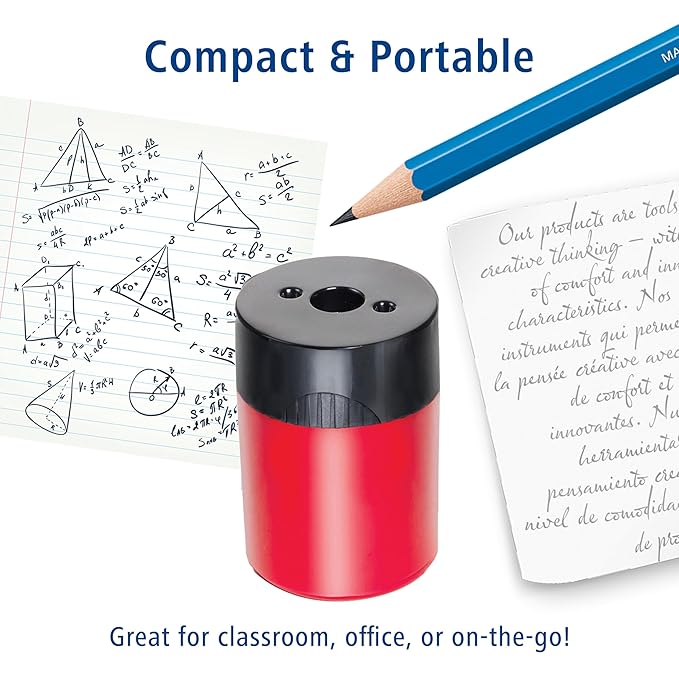 STAEDTLER Pencil Sharpener (1 Pack) with Screw Lid and Tub - No Spill Compact Design for Standard and Colored Pencils, Metal Blade, Assorted Colors