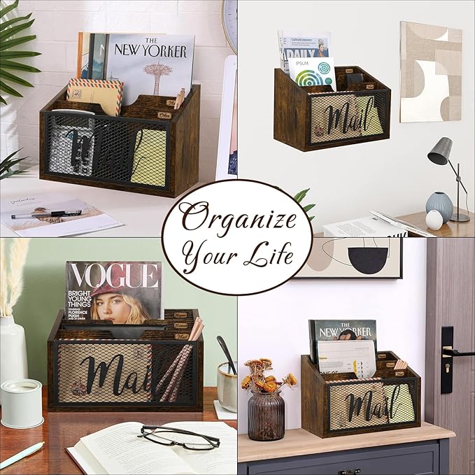 YINMIT Mail Organizer Countertop, Mail Holder, Mail Sorter for Desk, Desktop Mail Basket, Mail Organizer Wall Mounted, Office Desk Organizers and Accessories for File Paper Folder
