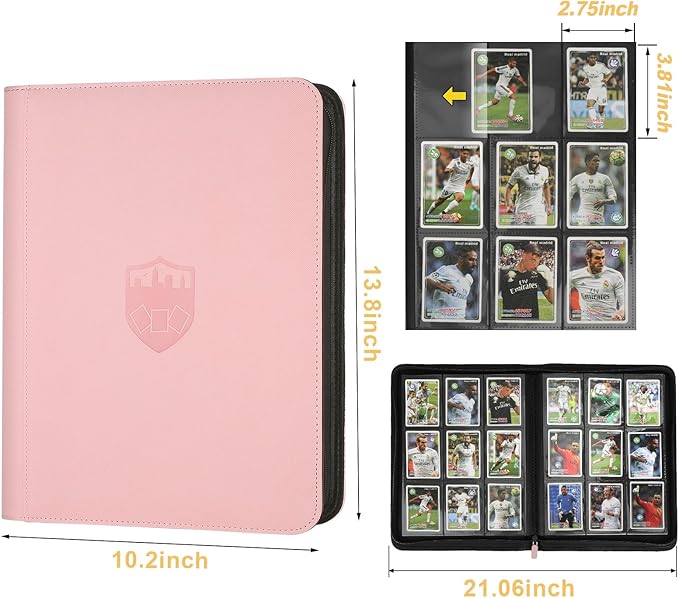 Trading Card Binder 9 Pocket, GERMUN PU Cover Card Binder for 360 Cards, Premium Trading Card Holder Folders, Double Sided Pocket Card Album for MTG, TCG (Pink)