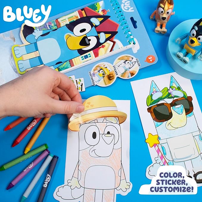 Bluey Sticker Activity Book, Includes 40 Stickers, Crayons, 2-in-1 Coloring & Sticker Book, Bluey Toys, Stickers for Kids, 5 Year Old Girl Gift, Coloring Books for Kids Ages 4-8, Toys & Games