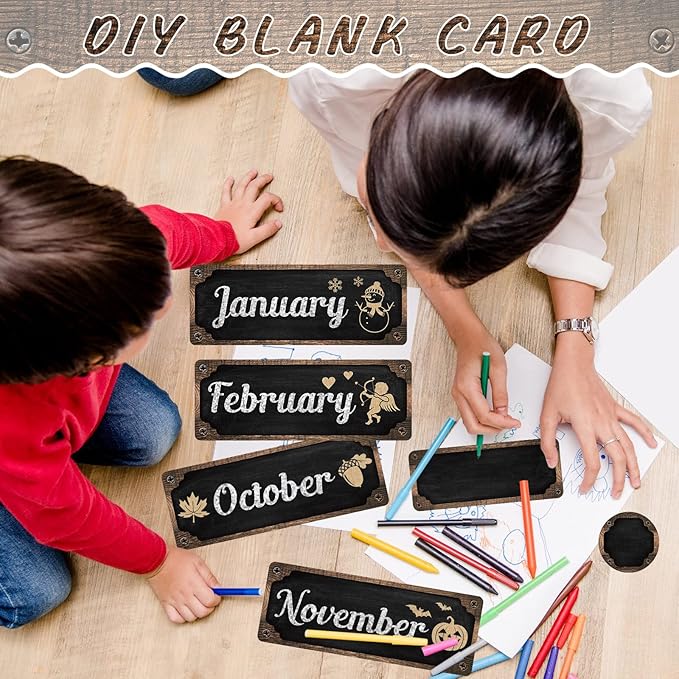 Gueevin 60 Pcs Industrial Chic Months of The Year Bulletin Board Set Holiday Monthly Headliners Employee of The Month Sign 12 Seasonal Monthly Headers for School Classroom Teacher Chalkboard Calendar