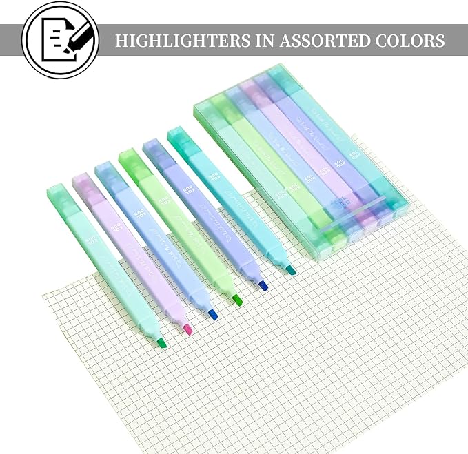 6Pcs Aesthetic Cute Highlighters with Soft Chisel Tip,Bible Highlighters No Bleed, Quick Dry Assorted Colors Highlighter Markers