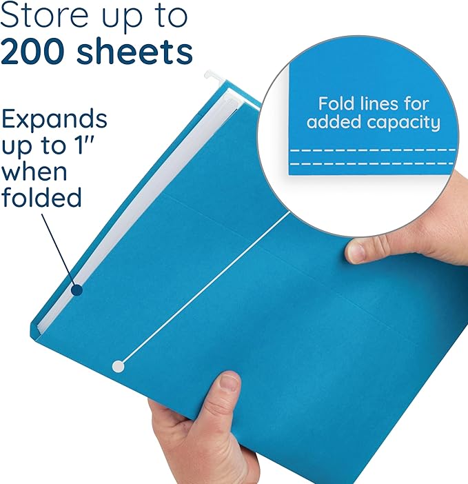 Blue Summit Hanging File Folders, Letter Size, Blue, Great for Organizing and Easy File Storage, 50 Per Box