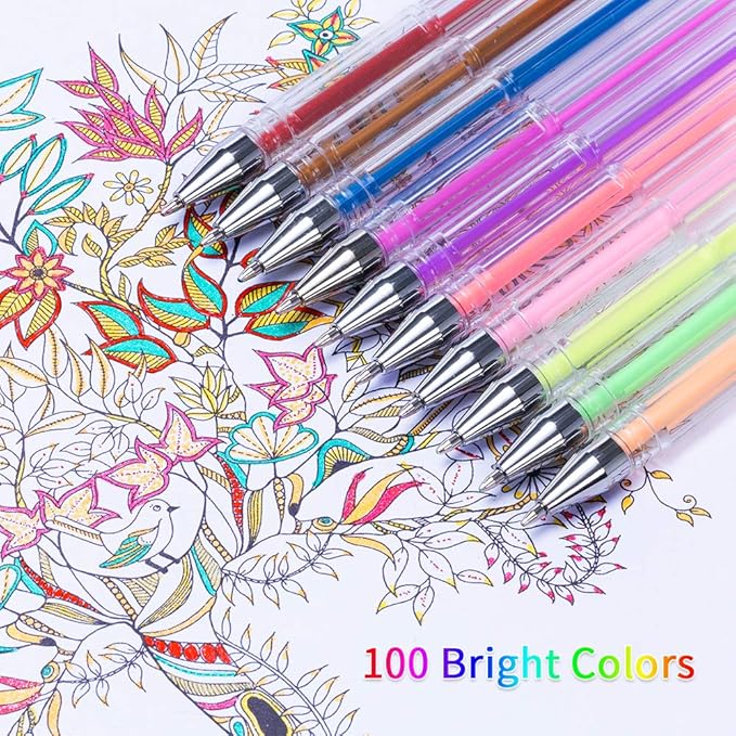 Gel Pens, Reaeon 200 Pack Pen with Case for Adult Coloring Books, 100 Color Markers Plus 100 Refills for Drawing Painting Writing.