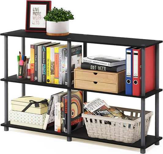 Furinno TURN-N-TUBE Storage Shelves, 3-Tier 47.4 Wide Book Shelf, Corner Shelf, Toolless Open Shelves, for Organization and Storage, Living Room, Garage, Home Office, Black