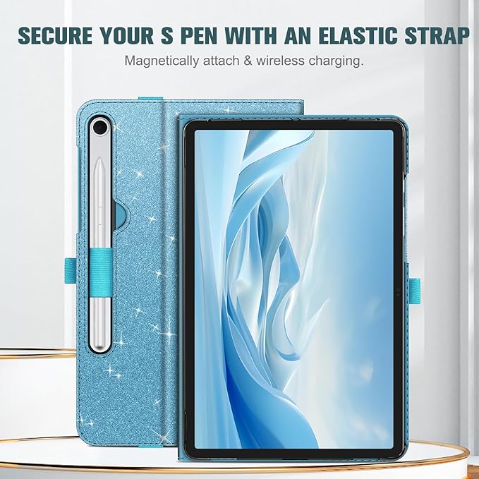 Fintie Case for Samsung Galaxy Tab S10 Lite/ S10 FE/ S9 FE 5G 10.9 Inch/Tab S9 11 Inch with S Pen Holder, Multi-Angle Viewing Protective Cover with Pocket, Auto Sleep/Wake, Glittering Blue