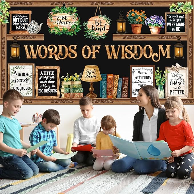 57 Pcs Vintage Plant Bulletin Board Set Inspirational Greenery Classroom Decoration Potted Plant Flower Cutout for School Office Chalkboard Door Wall Decor
