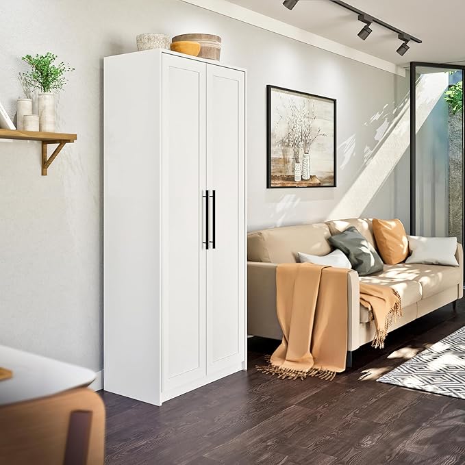 Prepac Elite Premium Home Storage Cabinet with Doors and Shelves, White Storage Cabinet with 5 Shelves for Kitchen, Bathroom 16" D x 32" W x 72" H