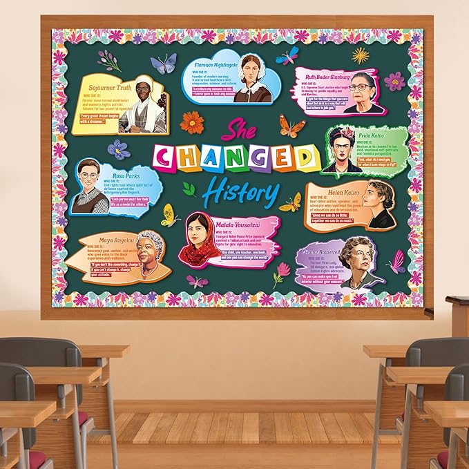 Women in History Bulletin Board Decorations - Aposwow Women’s History Month Classroom Decorations, Inspirational International Women's Day Paper Cutouts Set, School Office Wall Door Decor Supplies