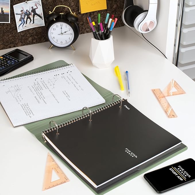 Five Star Spiral Notebook + Study App, 6 Pack, 1 Subject, Graph Ruled Paper, 8-1/2" x 11", 100 Sheets, Fights Ink Bleed, Water Resistant Cover, Assorted Colors (73549)