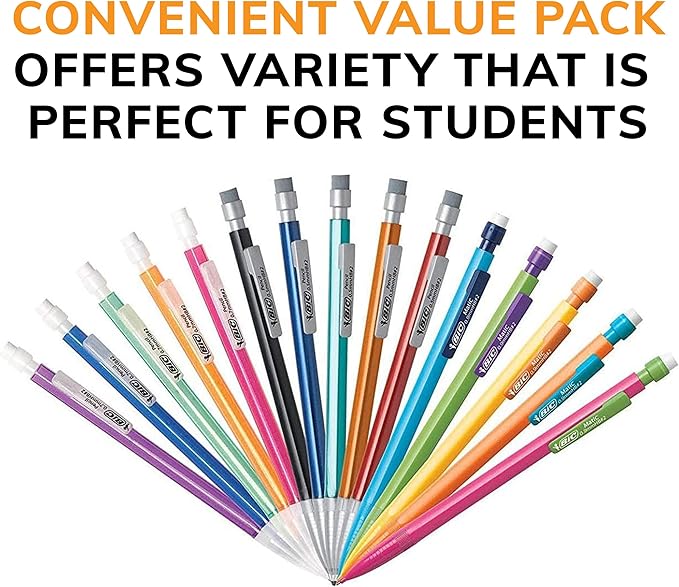 BIC Mechanical Pencil Variety Pack, Number 2 Mechanical Pencils With Erasers, Fine Point (0.5mm), Medium Point (0.7mm) and Thick Point (0.9mm), 60 Count, Bulk Mechanical Pencils for School or Work