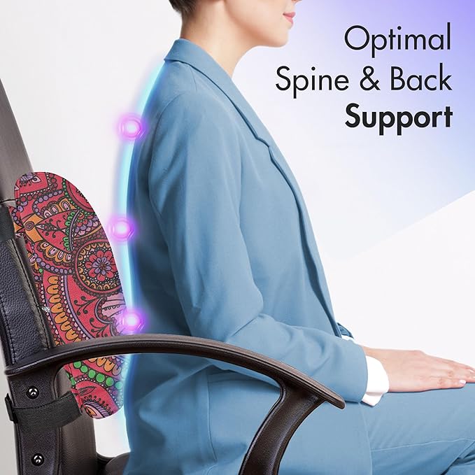 Ambesonne East Lumbar Back Support Pillow, Pattern Based on Traditional Vintage Twists Lines Spirals, High Density Foam for Office Chairs Car Seats, 14" x 13", Dark Coral Orange Green