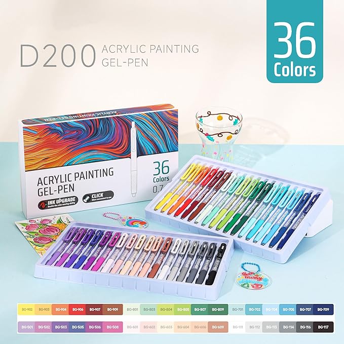 36 Color 0.7mm Fine Pointed Acrylic Gel Pens Coloring for Adult Painting, Writing, Marking, Student Stationery