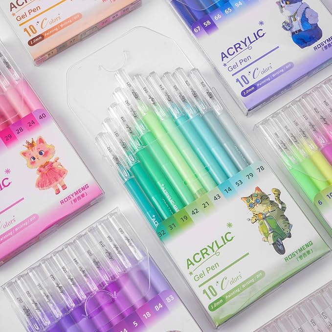 ROSYMENG 100 Colors Acrylic Gel Pens Set, Big-Capacity Ink Acrylic Paint Pen for Adults Coloring Books, Waterproof Paint Markers for Canvas, Rock, Wood, Drawing Doodling, Ceramic, Fabric, DIY Crafts