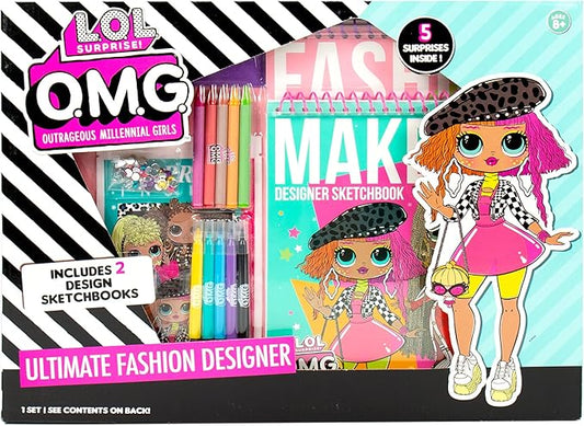 LOL Surprise! OMG Flawless Fashion Sketchbook by Horizon Group USA, DIY Craft Kit, Learn Pattern Making & Drawing, Includes Sketchbook, Stencils, Art Pages, Repositionable Stickers & More