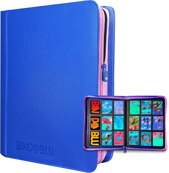 9 Pocket Trading Card Zip Binder - 360 Side Loading Pocket Binder for Colletible Games, Sport, TCG - Trading Card Binder - Gift Card holder for Boys and Girls - Blue card binder