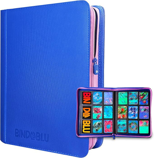 9 Pocket Trading Card Zip Binder - 360 Side Loading Pocket Binder for Colletible Games, Sport, TCG - Trading Card Binder - Gift Card holder for Boys and Girls - Blue card binder