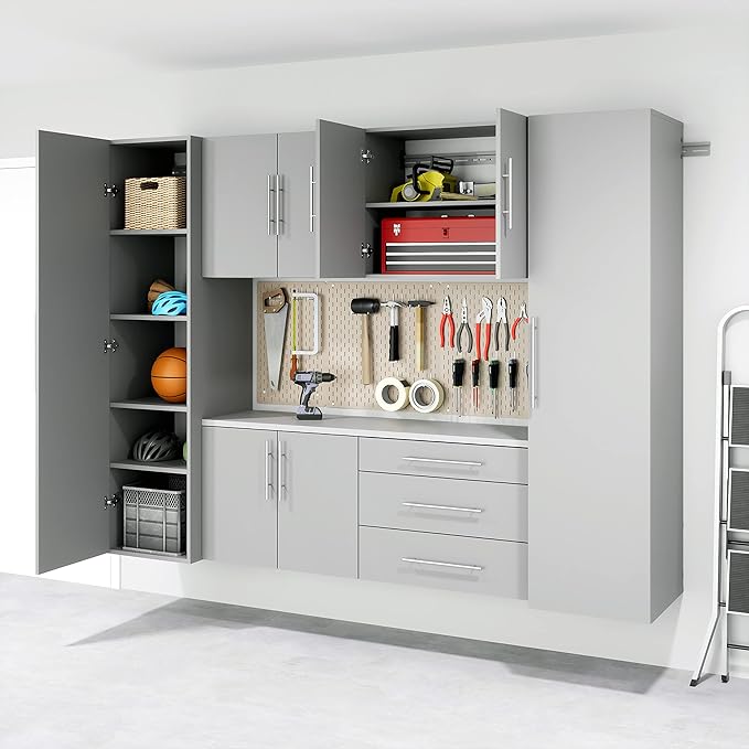 Prepac HangUps 30” Wide Wall Mount 3-Drawer Storage Cabinet, Ideal for Tool Storage, Organization for Garage, Kitchen, Laundry, Bathroom, Home Office and More, 30”W x 24”H x 16”D, Light Gray