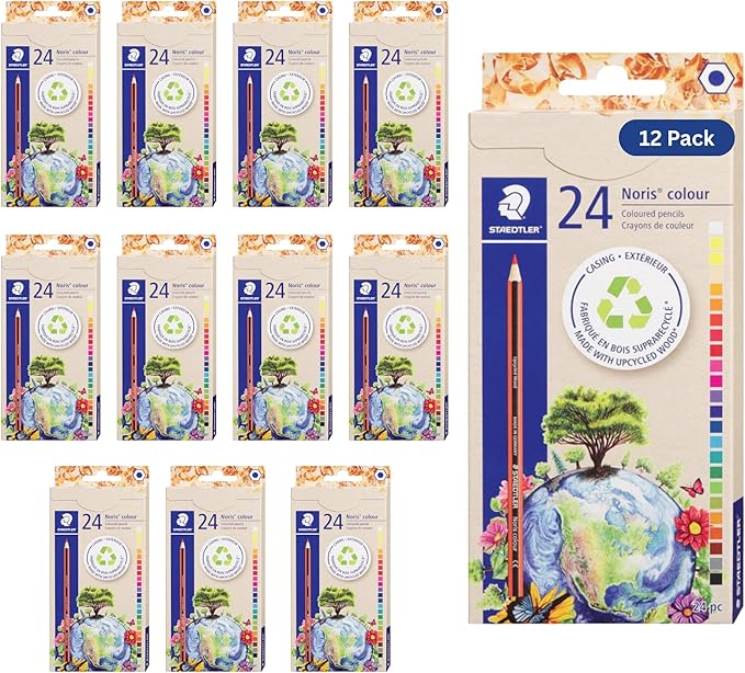 STAEDTLER Colored Pencils 12-Pack (12 sets of 24 pcs) for School Supplies - Break-Resistant Lead, Sustainably Made, Vibrant Colors for Artists & Students, 288 Count