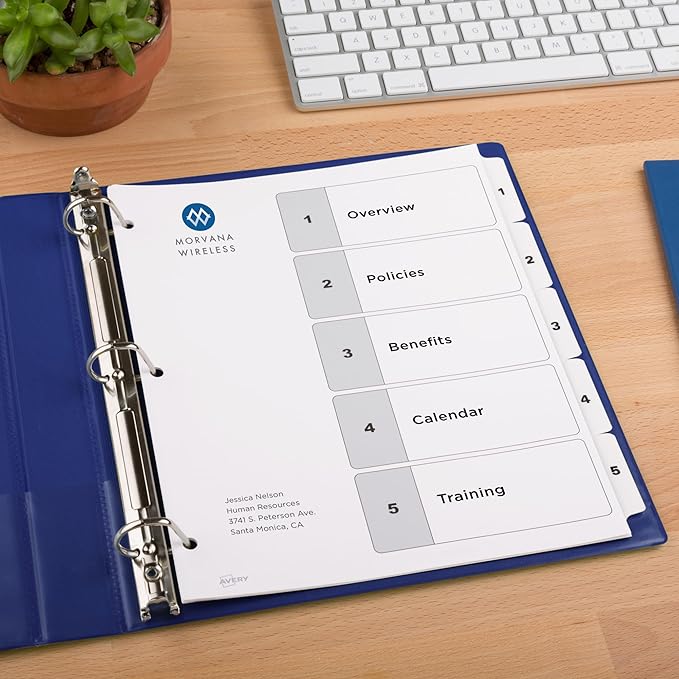 Avery Dividers for 3 Ring Binders, 5 Tabs per Set, Customizable Table of Contents, Classic White Tabs, Great for Organizing Reports, Projects, and More (6 Sets of 11821)