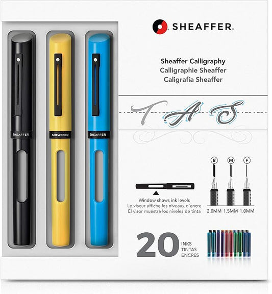 Sheaffer Calligraphy Maxi Kit with Black, Yellow, and Blue Pens and Assorted Nibs and Inks