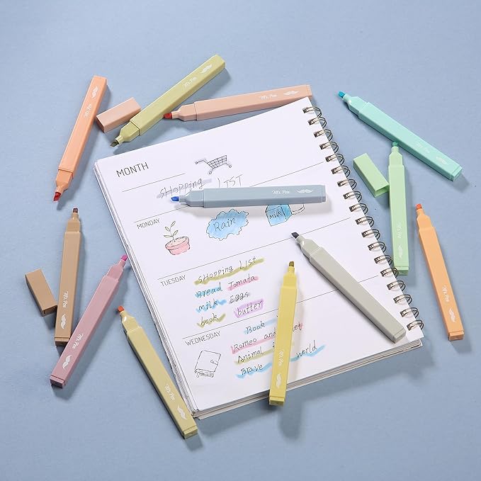 Mr. Pen Aesthetic Highlighters, 12 pcs, Chisel Tip, Vintage & Cute Assorted Colors, Bible Highlighters No Bleed