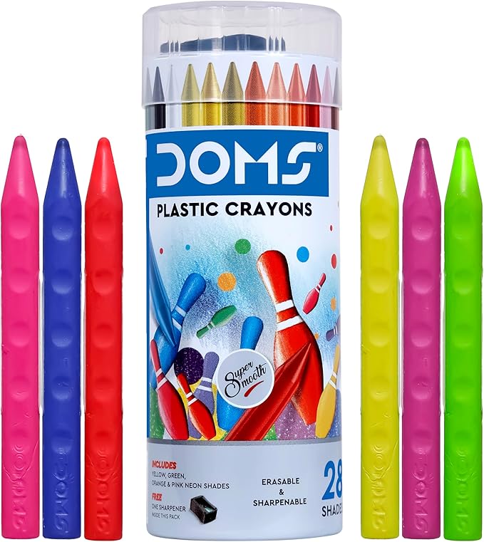 DOMS Plastic Crayon 28 Shades Round Tin
