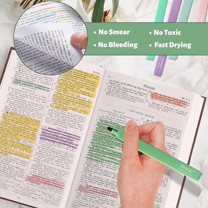 Aesthetic Highlighters,12pcs Chisel Tip Highlighter, Pastel Candy Colors, Cute Assorted Colors Highlighter, Bible Highlighters and Pens No Bleed for Bible Pages