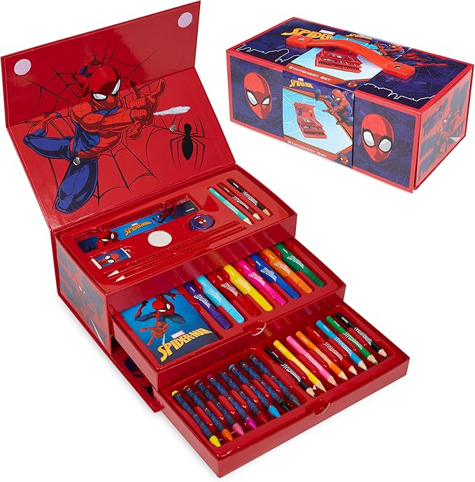 Marvel Spiderman Colored Pencils Art Supplies Kids Set Coloring Pens Stationery Girls Drawing Pencils Supplies Travel Case with Crayons Arts and Crafts for Kids 4-12 (Red)