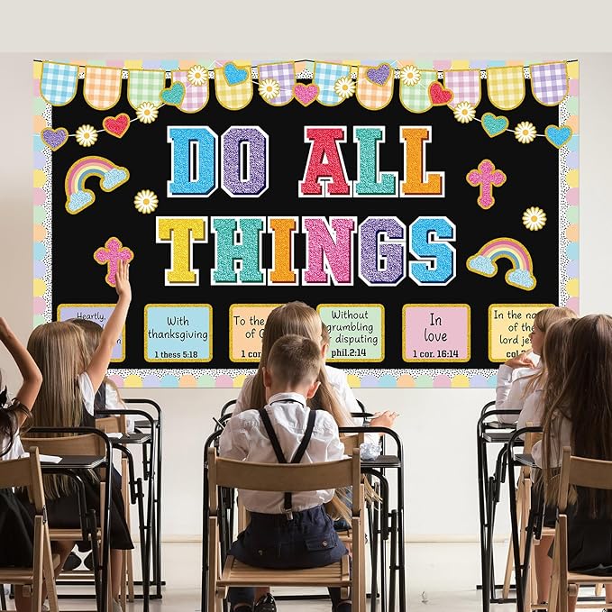 Easter Christian Bulletin Board Decorations Jesus DO All Thing Classroom Bulletin Board Set Religious Motivational Paper Cutouts for Pastel Bible Classroom School Office Home Wall Party Decor Supplies