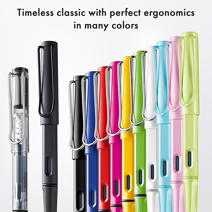 LAMY safari green - Fountain Pen with ergonomic grip & polished steel nib in size B - ideal for any Writing & Calligraphy - including LAMY T 10 blue cartridge - Right-Handed