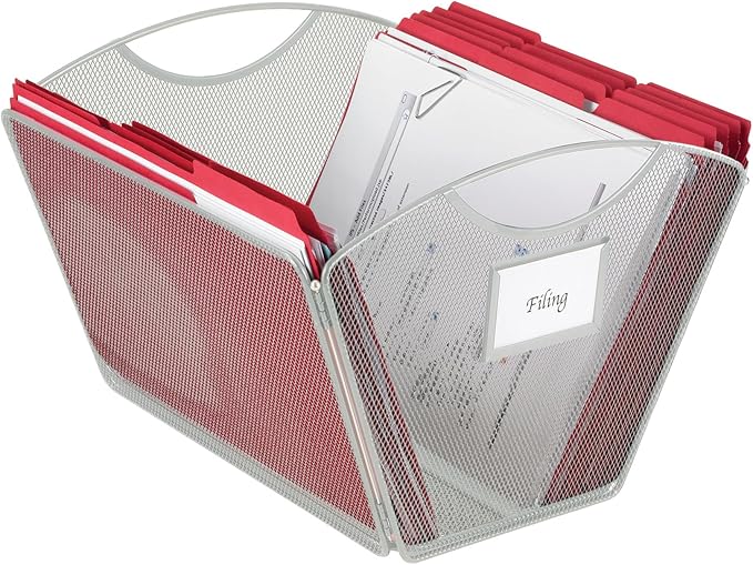 Safco Onyx Mesh Letter-Size Desktop Tub Filer, Durable Steel Mesh Construction, Collapsible For Compact Storage, Integrated Handles, Silver