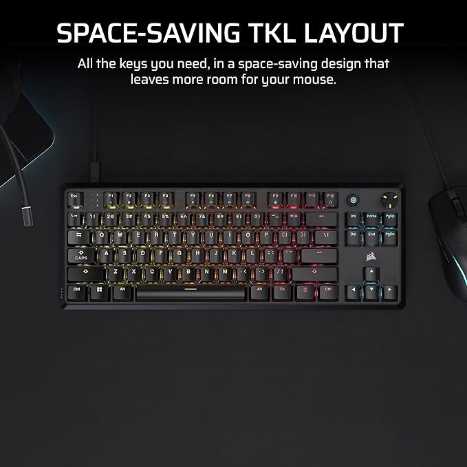 Corsair K70 CORE TKL RGB Tenkeyless Mechanical Wired Gaming Keyboard – Pre-Lubed MLX Red v2 Linear Switches, SOCD, ABS Double-Shot Keycaps, Sound Dampening, 1000Hz Polling, QWERTY NA – Black