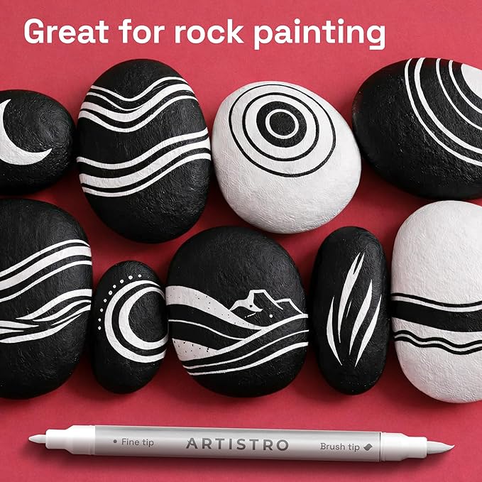 ARTISTRO 12 Acrylic Paint Markers - Paint Pens for Calligraphy, Brush + Fine Tips - For Fabric, Rock, Glass, Wood, DIY, Craft, Canvas - Art and Craft Supplies for Adults, Teens, Kids