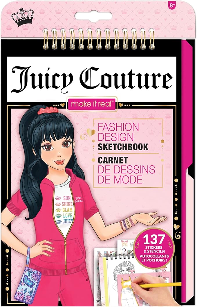 Make It Real Juicy Couture: Fashion Design Sketchbook, Includes 137 Stickers & Stencils, Draw Sketch & Create, Fashion Coloring Book, Tweens & Girls, Kids Ages 6+