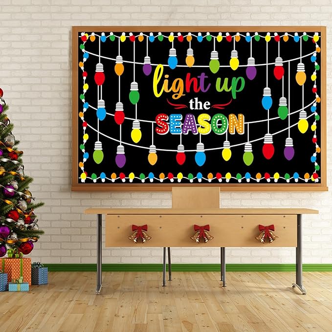 Christmas Bulletin Board Decorations Light Up The Season Classroom Paper Cutouts Christmas Light Bulb Inspirational Decor for Holiday Sunday School Classroom Chalkboard Wall Decor Teacher Supplies