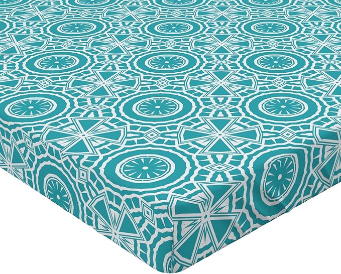 Ambesonne Boho 2 Pack Fitted Sheet, Modern Mandala Effect Pattern, Bed Cover All-Round Elastic Deep Pockets 2 Pieces, Package Contains 2 Full Size Fitted Sheets, Dark Seafoam and White