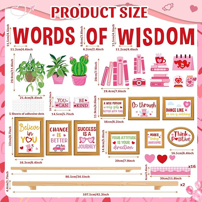 Valentine's Day Bulletin Board Set Reading Library Inspirational Bulletin Board Decoration Positive Plants Hearts Cutouts for Valentines School Library Office Home Classroom Wall Supplies