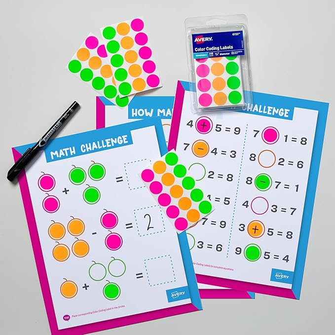 Avery Color-Coding Removable Labels, 3/4 Inch Round Labels, Assorted Neon Colors, Non-Printable, 315 Dot Stickers Total (6733)
